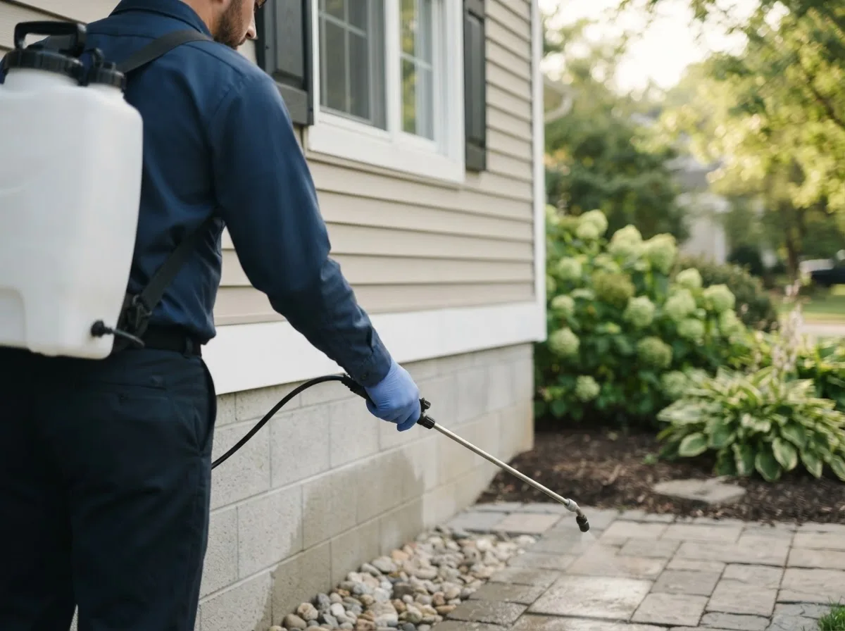 Pest control technician inspecting a home in Dunmore, WV